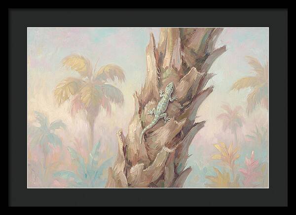 Gecko On Tropical Palm Trunk
