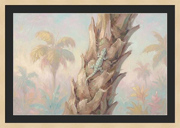 Gecko On Tropical Palm Trunk