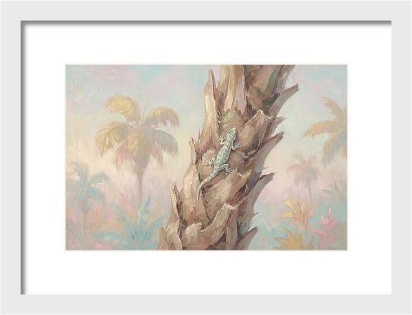 Gecko On Tropical Palm Trunk