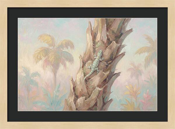 Gecko On Tropical Palm Trunk