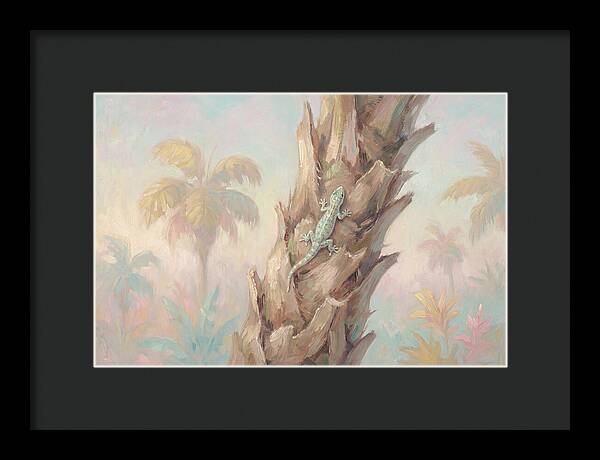 Gecko On Tropical Palm Trunk