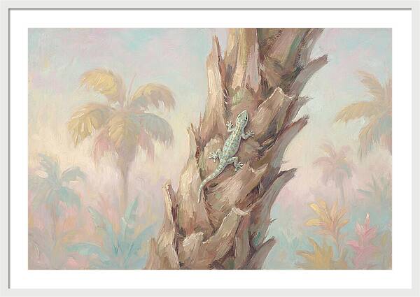 Gecko On Tropical Palm Trunk