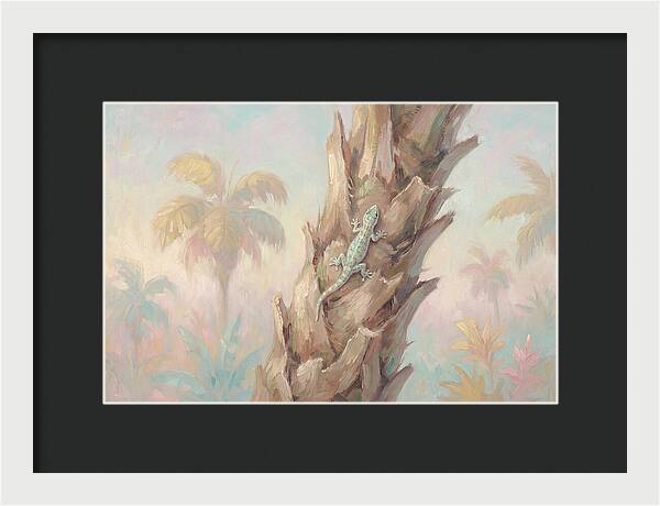 Gecko On Tropical Palm Trunk