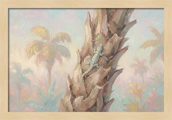 Gecko On Tropical Palm Trunk