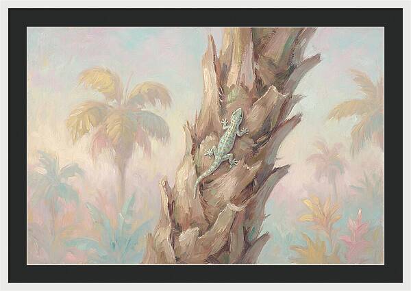 Gecko On Tropical Palm Trunk
