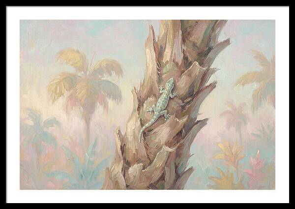 Gecko On Tropical Palm Trunk