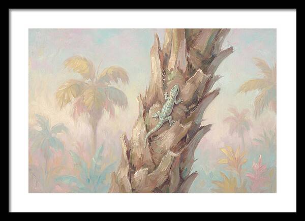 Gecko On Tropical Palm Trunk