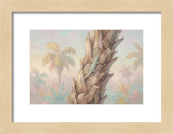 Gecko On Tropical Palm Trunk