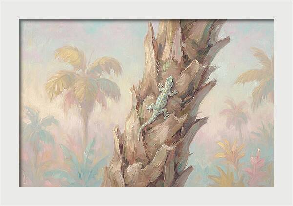 Gecko On Tropical Palm Trunk