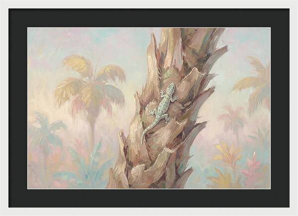 Gecko On Tropical Palm Trunk