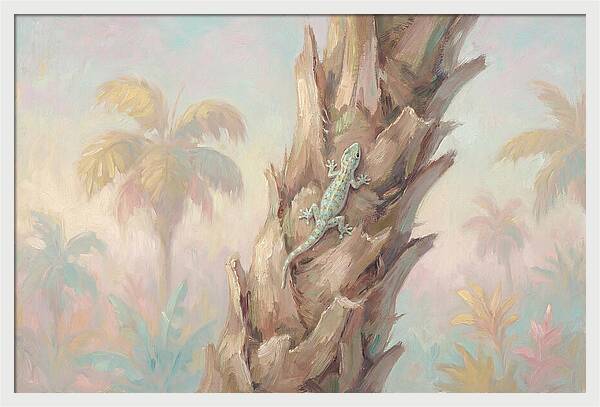 Gecko On Tropical Palm Trunk