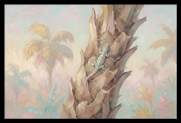Gecko On Tropical Palm Trunk