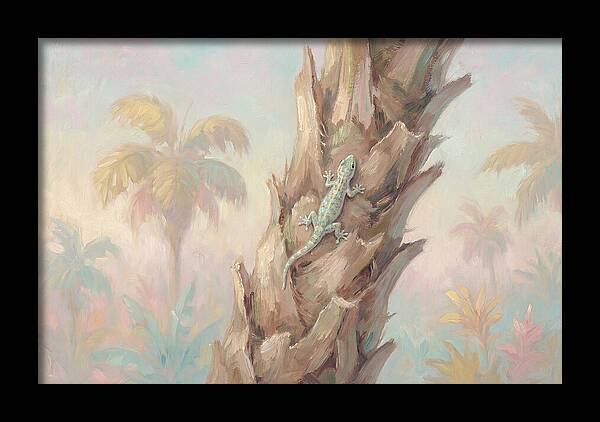 Gecko On Tropical Palm Trunk