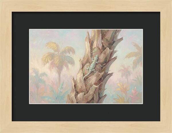 Gecko On Tropical Palm Trunk