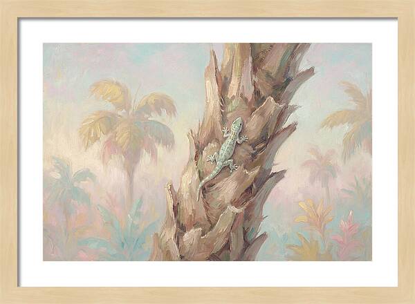 Gecko On Tropical Palm Trunk