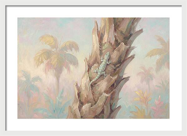 Gecko On Tropical Palm Trunk