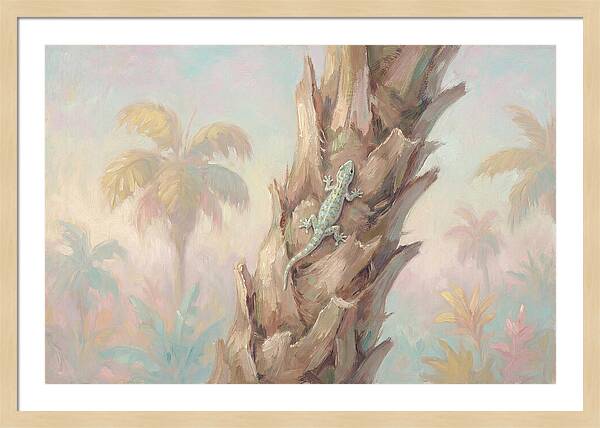 Gecko On Tropical Palm Trunk