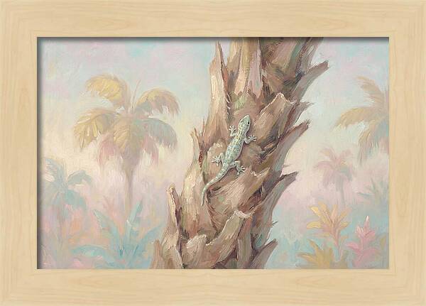 Gecko On Tropical Palm Trunk