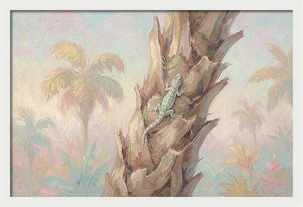 Gecko On Tropical Palm Trunk