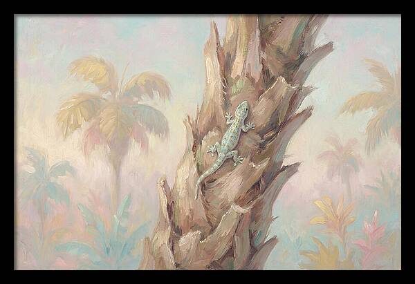 Gecko On Tropical Palm Trunk