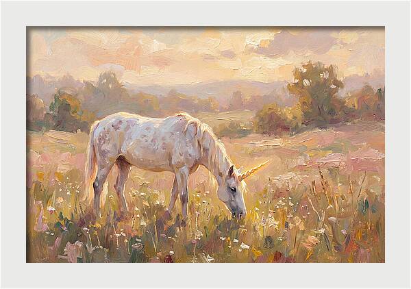 Gentle Unicorn In Blooming Meadow