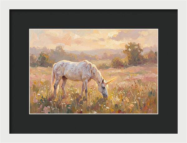 Gentle Unicorn In Blooming Meadow