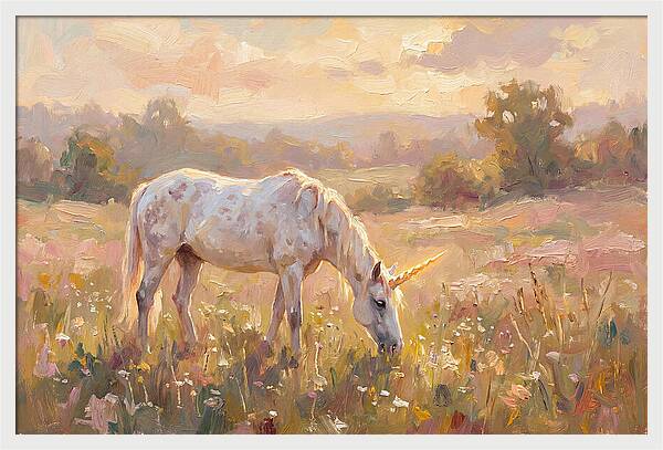 Gentle Unicorn In Blooming Meadow
