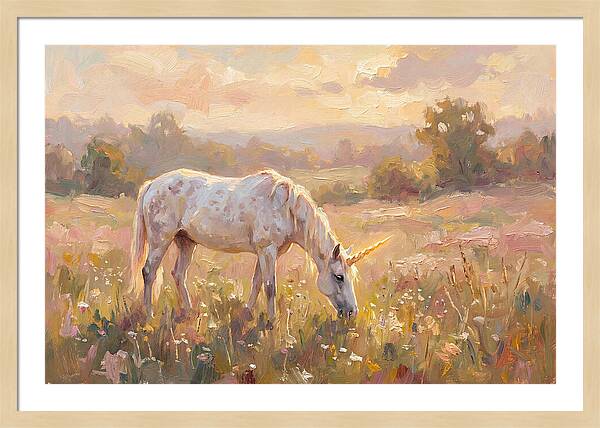 Gentle Unicorn In Blooming Meadow