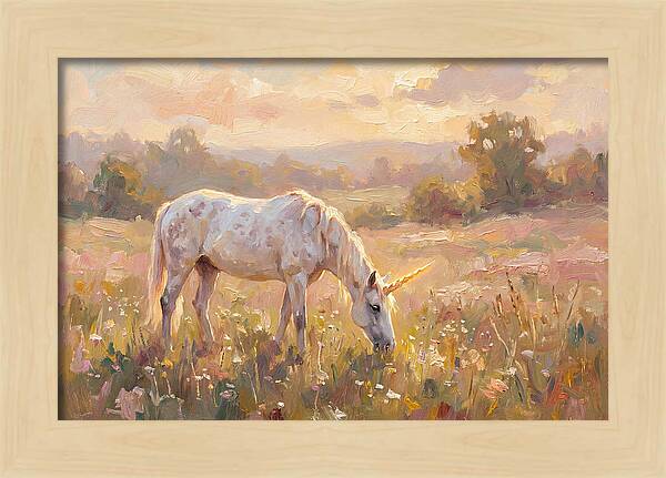Gentle Unicorn In Blooming Meadow