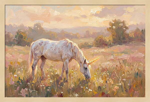 Gentle Unicorn In Blooming Meadow
