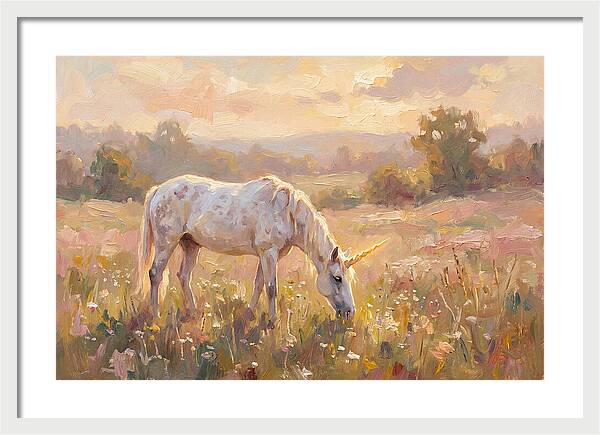 Gentle Unicorn In Blooming Meadow