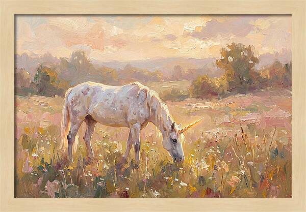 Gentle Unicorn In Blooming Meadow