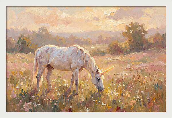 Gentle Unicorn In Blooming Meadow