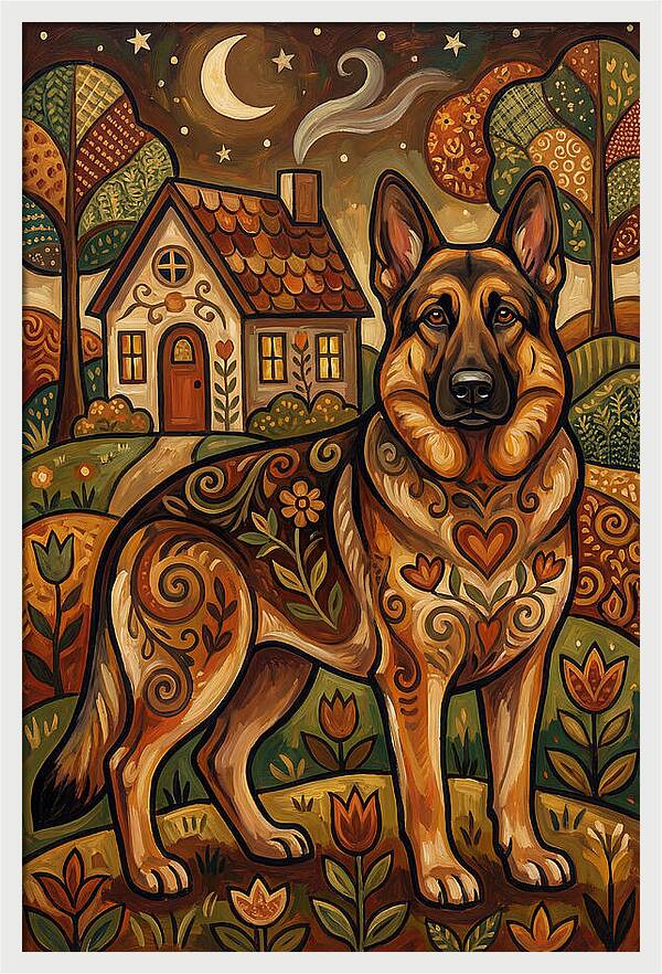 German Shepherd In Autumn Landscape