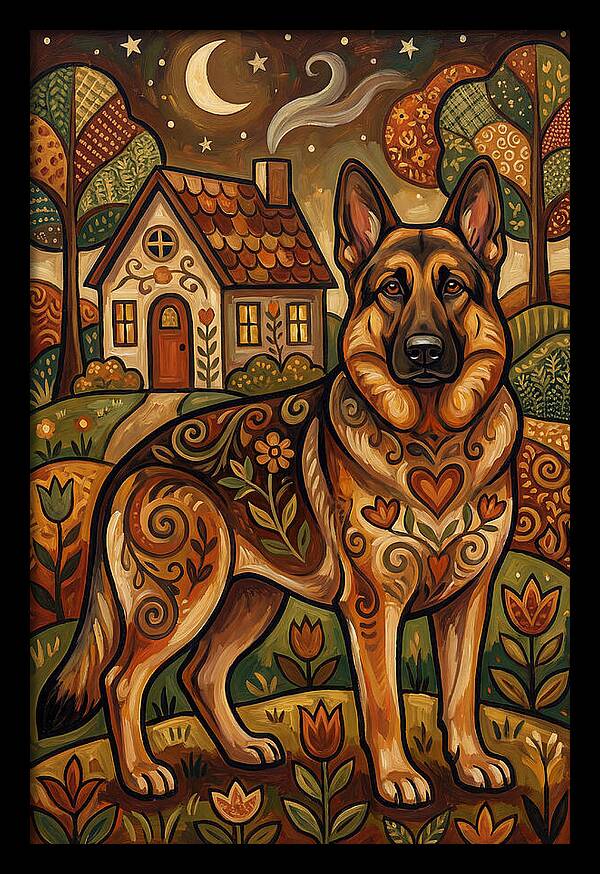 German Shepherd In Autumn Landscape