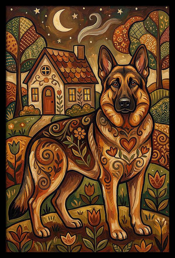 German Shepherd In Autumn Landscape