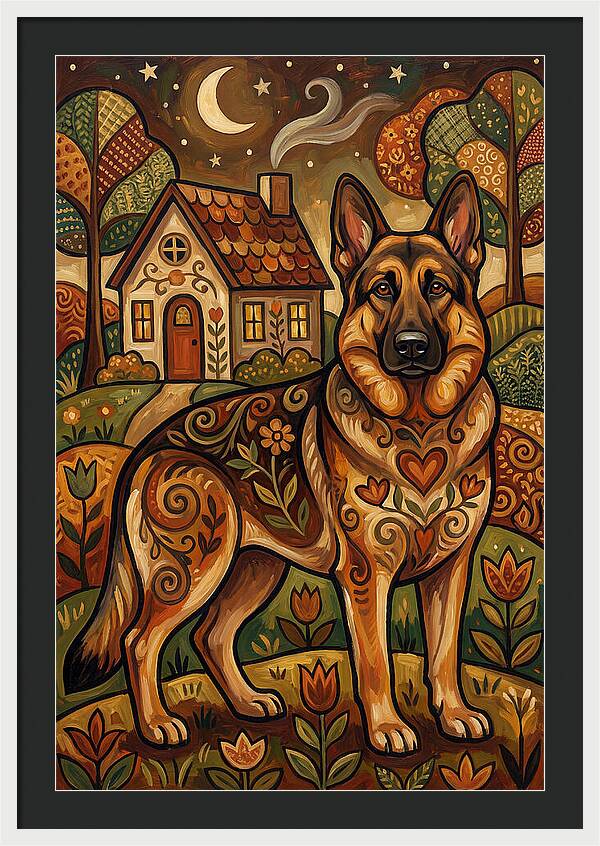 German Shepherd In Autumn Landscape
