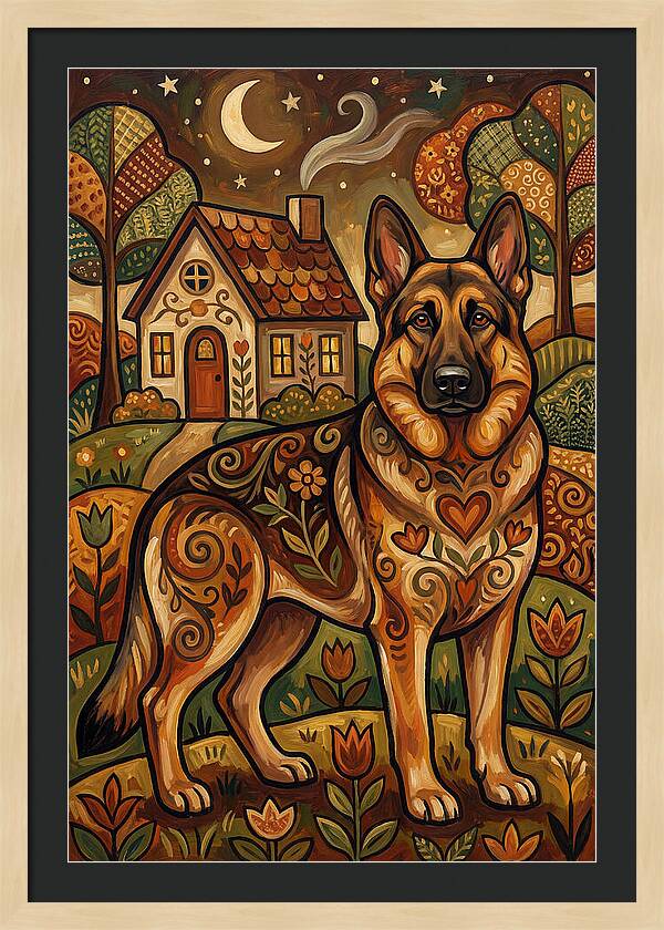 German Shepherd In Autumn Landscape