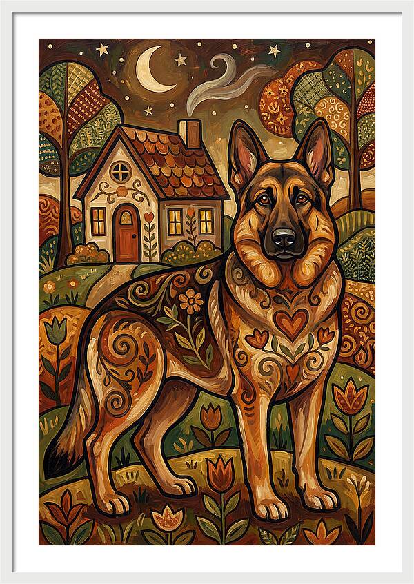 German Shepherd In Autumn Landscape
