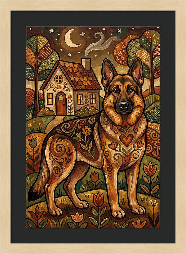 German Shepherd In Autumn Landscape