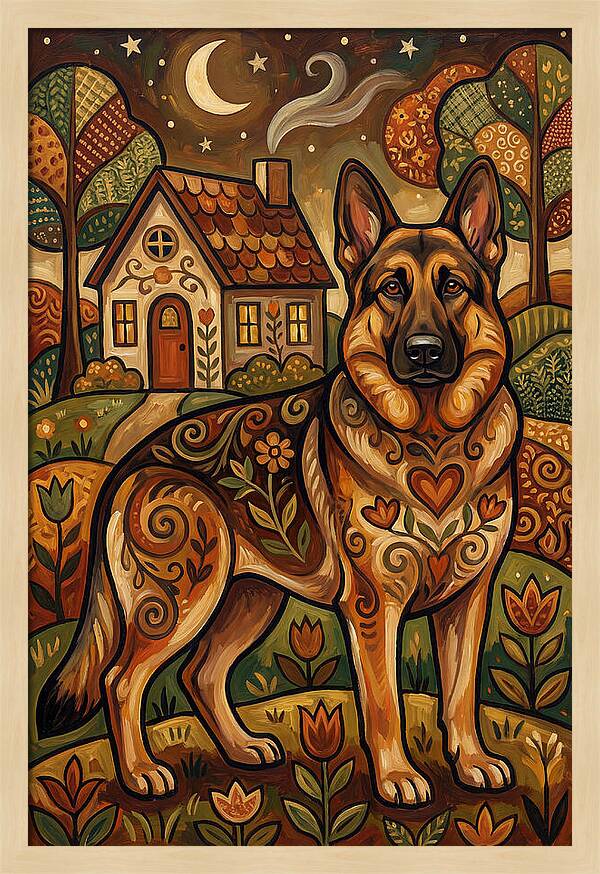 German Shepherd In Autumn Landscape