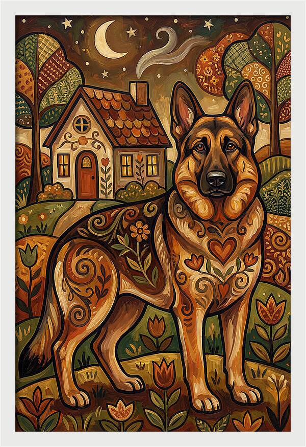 German Shepherd In Autumn Landscape