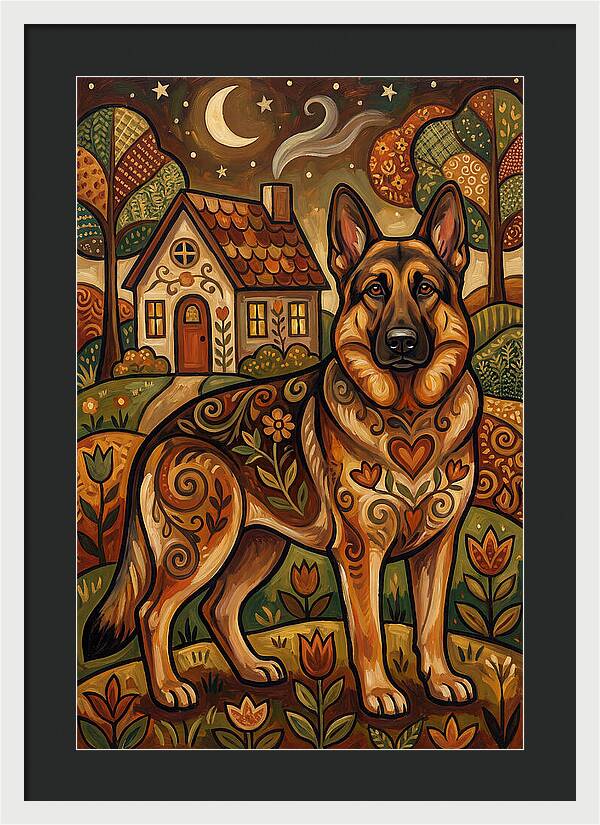 German Shepherd In Autumn Landscape
