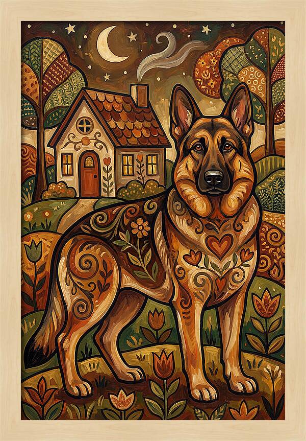 German Shepherd In Autumn Landscape