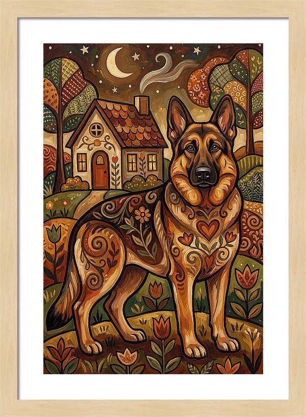 German Shepherd In Autumn Landscape