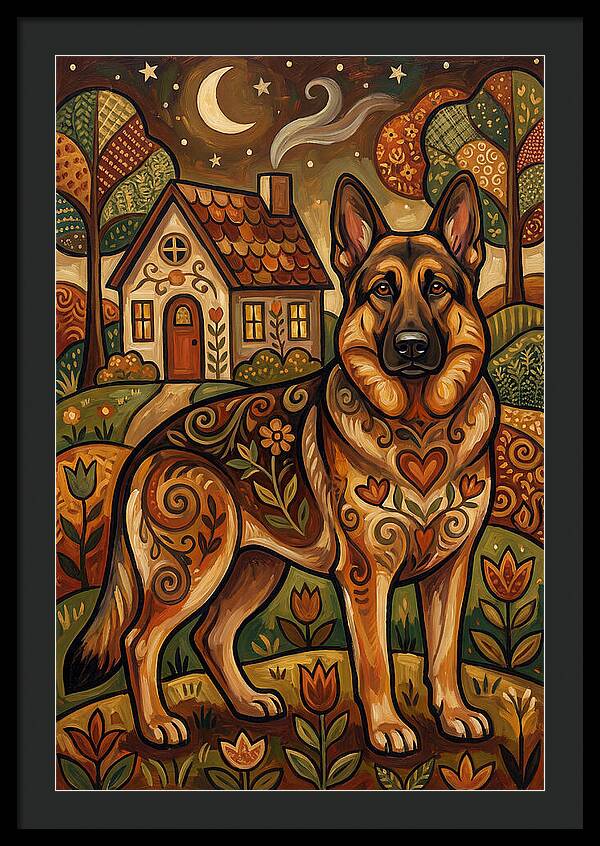 German Shepherd In Autumn Landscape