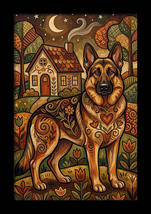 German Shepherd In Autumn Landscape