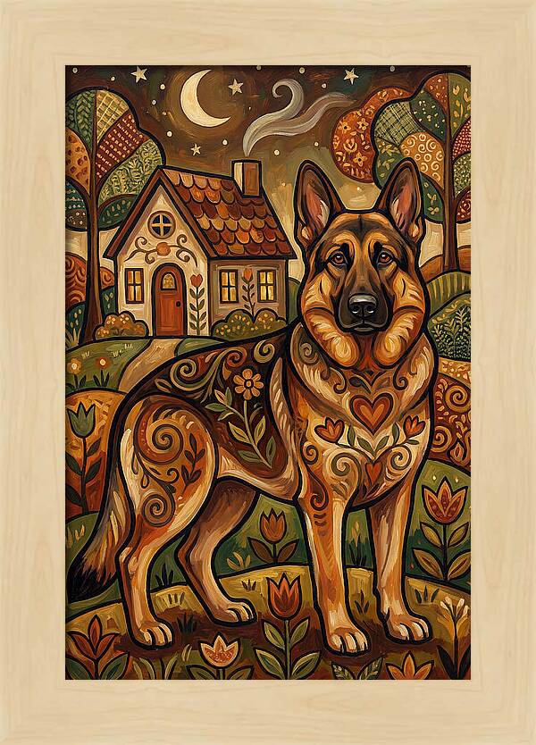 German Shepherd In Autumn Landscape