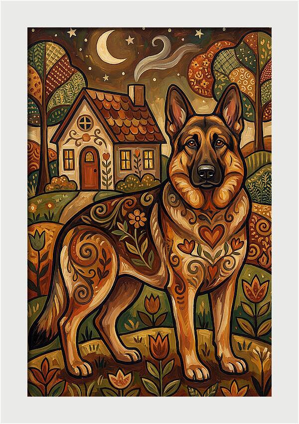 German Shepherd In Autumn Landscape
