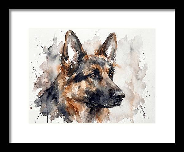 German Shepherd Watercolor Portrait